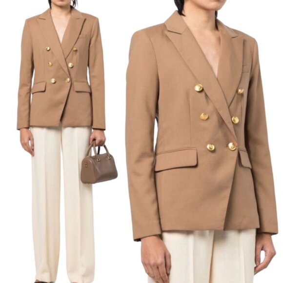 Rag & Bone Preston Virgin Wool Blazer Jacket Double Breasted Gold Buttons Tan 10 - Picture 2 of 12
